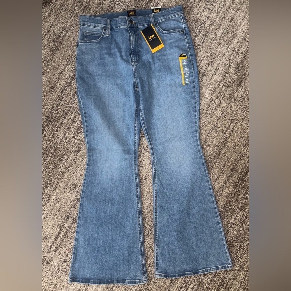 LEE 14 SHORT DENIM JEANS FLARE STRETCH HIGH RISE NWT BLUE WESTERN FESTIVAL BOHO